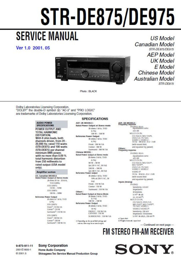 STR-DE875, STR-DE975 Ver.1.0